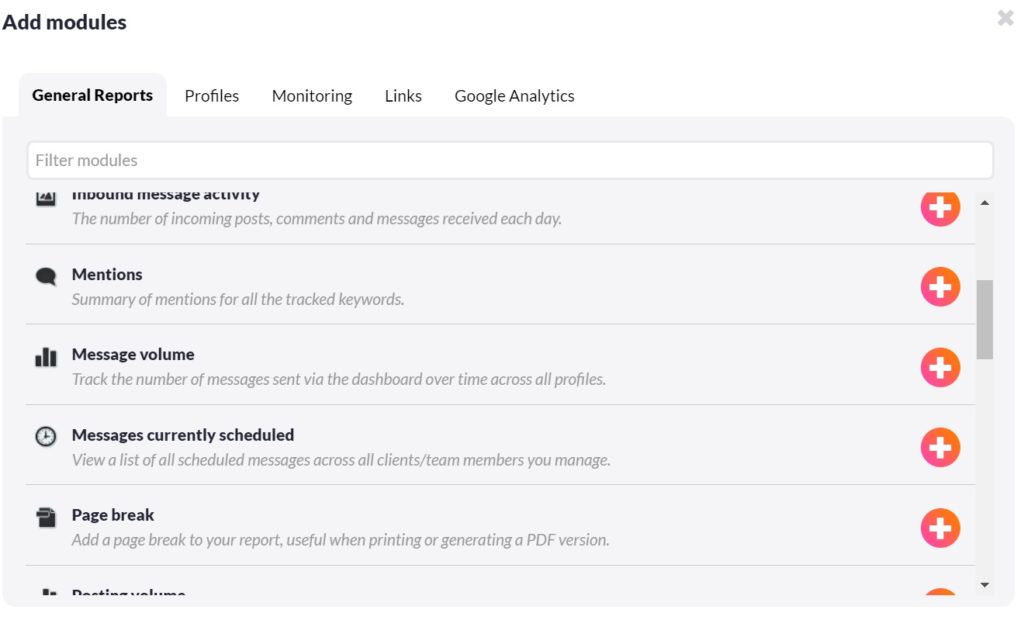 Modules in Sendible reports