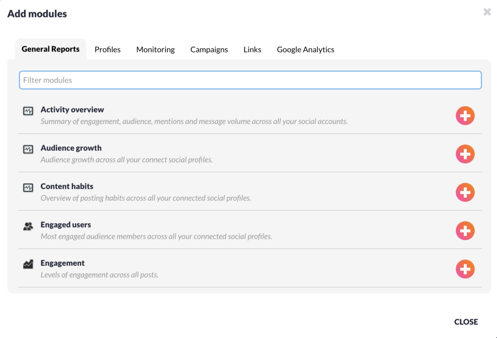 Sendible report modules